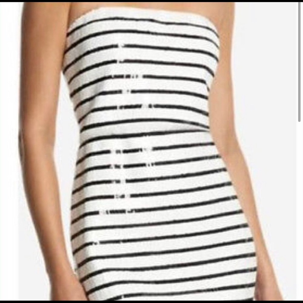 BCBGMaxAzria Strapless Sequin Striped Dress